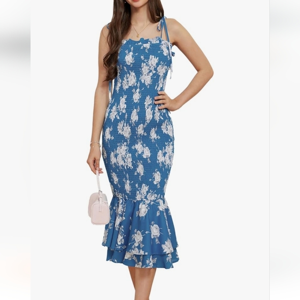 GRACE KARIN Women Summer Tie-Shoulder Floral Maxi Dresses Mermaid Hem XL New
